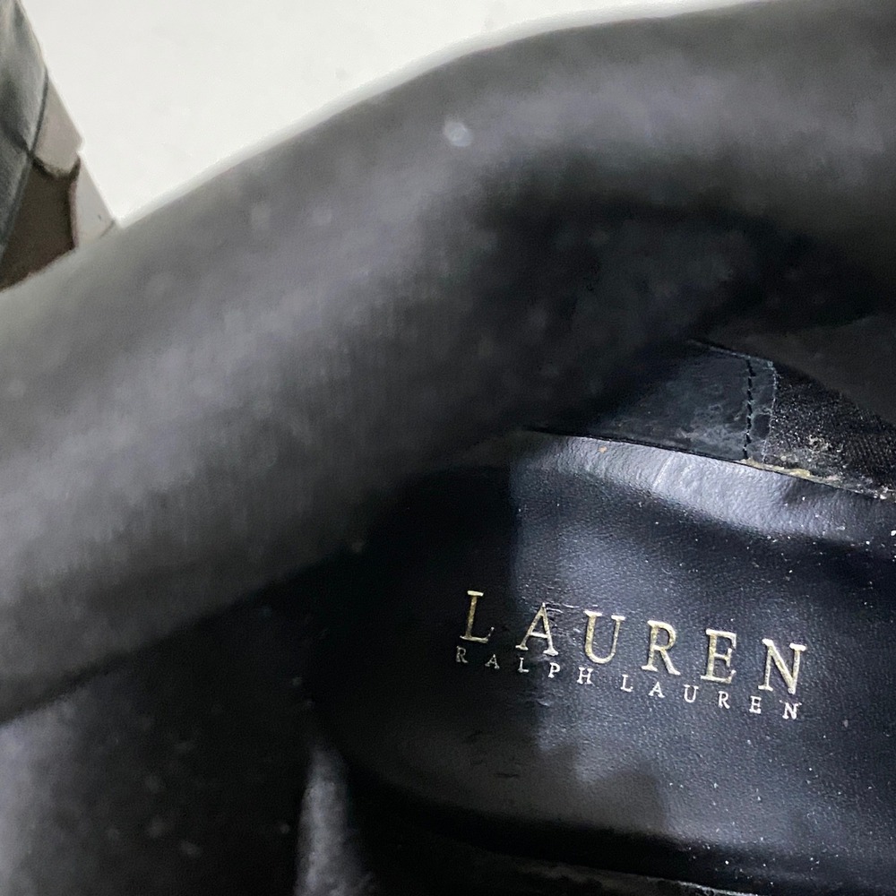 Lauren Ralph Lauren Menna Black Brown Tall Leather Riding Boots Chain Accent 11B - Picture 7 of 12